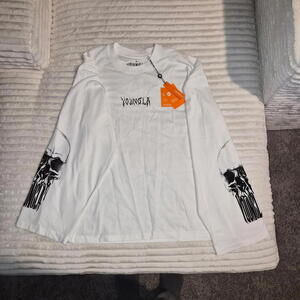 YOUNGLA - 8051 - DARKSIDE CROPPED LONGSLEEVES - WHITE - SIZE LARGE